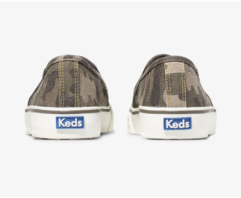 Keds Womens Slip Ons Olive - Washable Double Decker Camo - 879YLGXRA